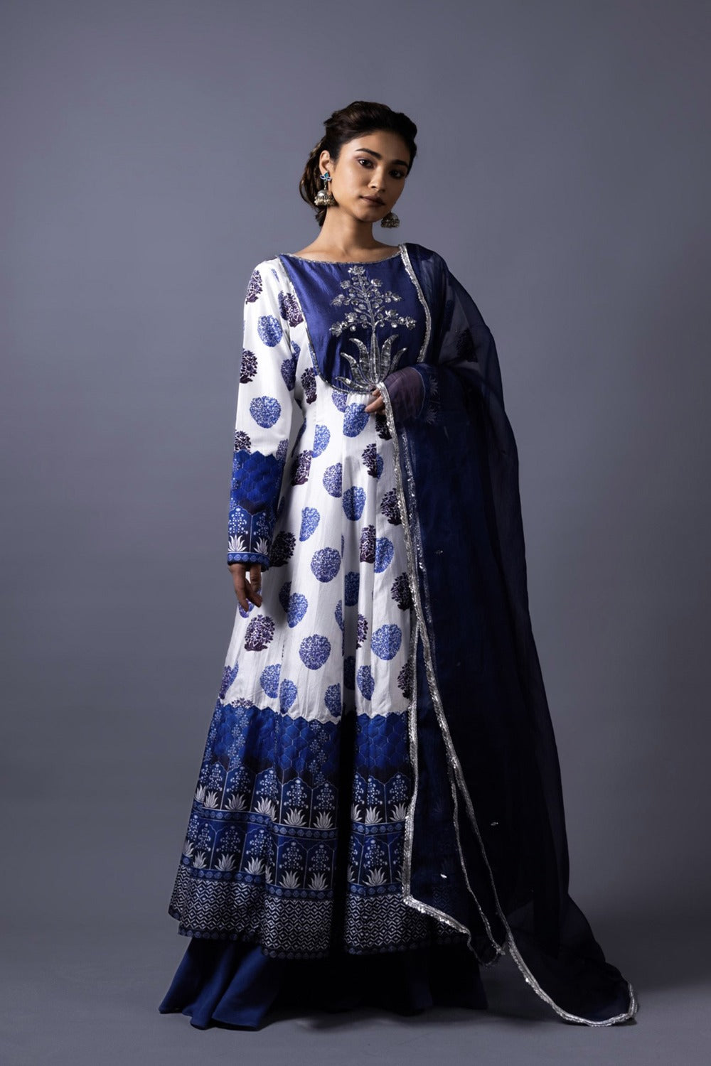Hand Embroidered Kalidar Anarkali With Sharara And Dupatta image 0