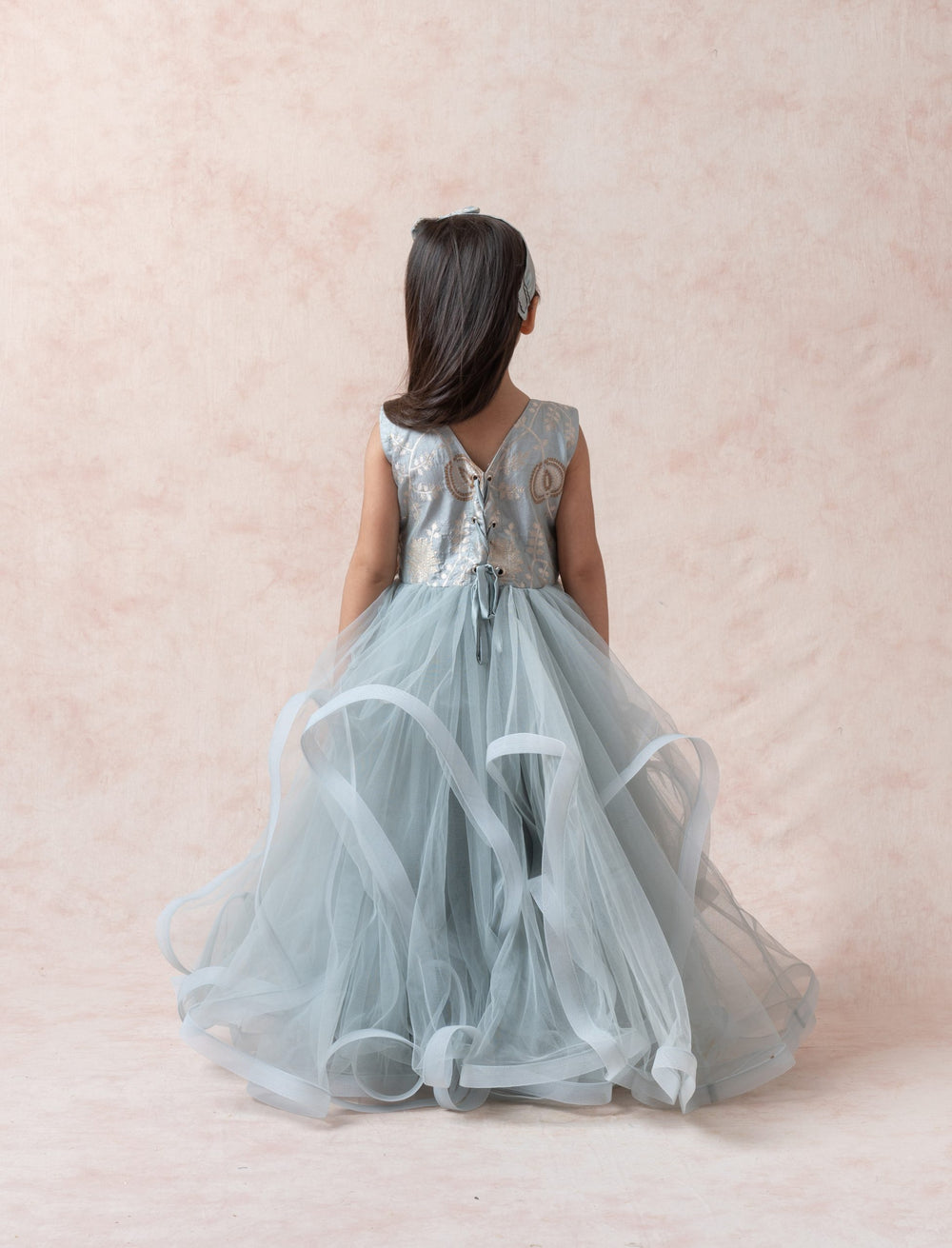 Brocade silk ruffle gown image 5