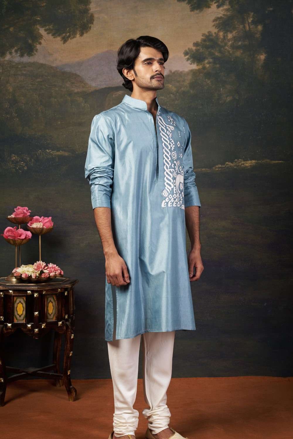 Hand-Embroidered Kurta with Pyjama image 3
