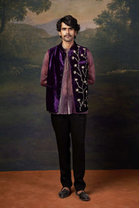 Hand-Embroidered Nehru Jacket with embrodiered organza shirt and pants image 2
