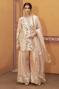 Fully hand embroidered short cris cross kurta with pleated pants