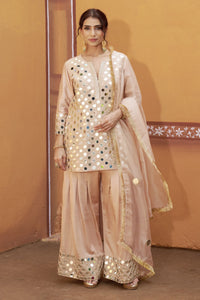 Fully hand embroidered short cris cross kurta with pleated pants