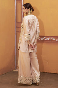 Fully hand embroidered short cris cross kurta with pleated pants