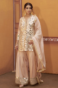 Fully hand embroidered short cris cross kurta with pleated pants