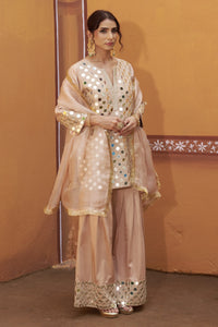 Fully hand embroidered short cris cross kurta with pleated pants