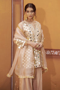 Fully hand embroidered short cris cross kurta with pleated pants