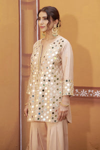 Fully hand embroidered short cris cross kurta with pleated pants