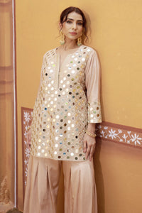 Fully hand embroidered short cris cross kurta with pleated pants
