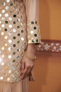 Fully hand embroidered short cris cross kurta with pleated pants