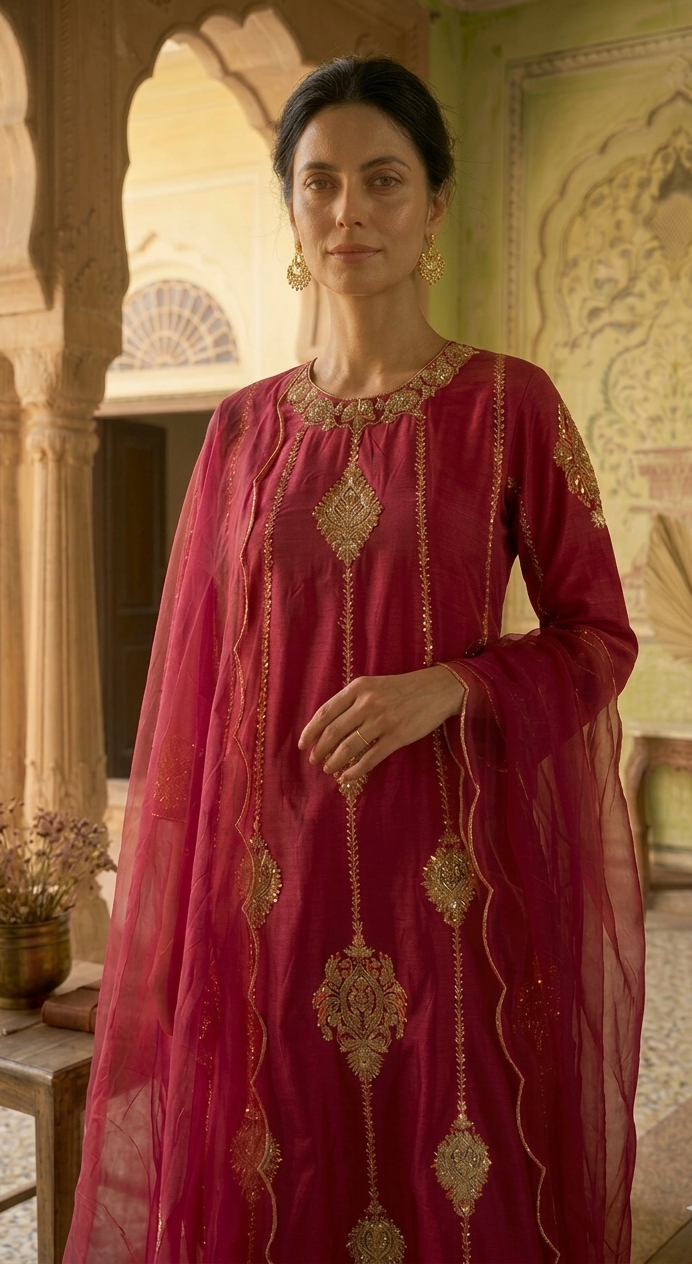 Fully Hand Embroidery Antique Zardozi work Kurta Set