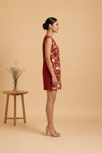 Liora - Red Hand-Embroidered Floral Chanderi Cotton Mini Dress