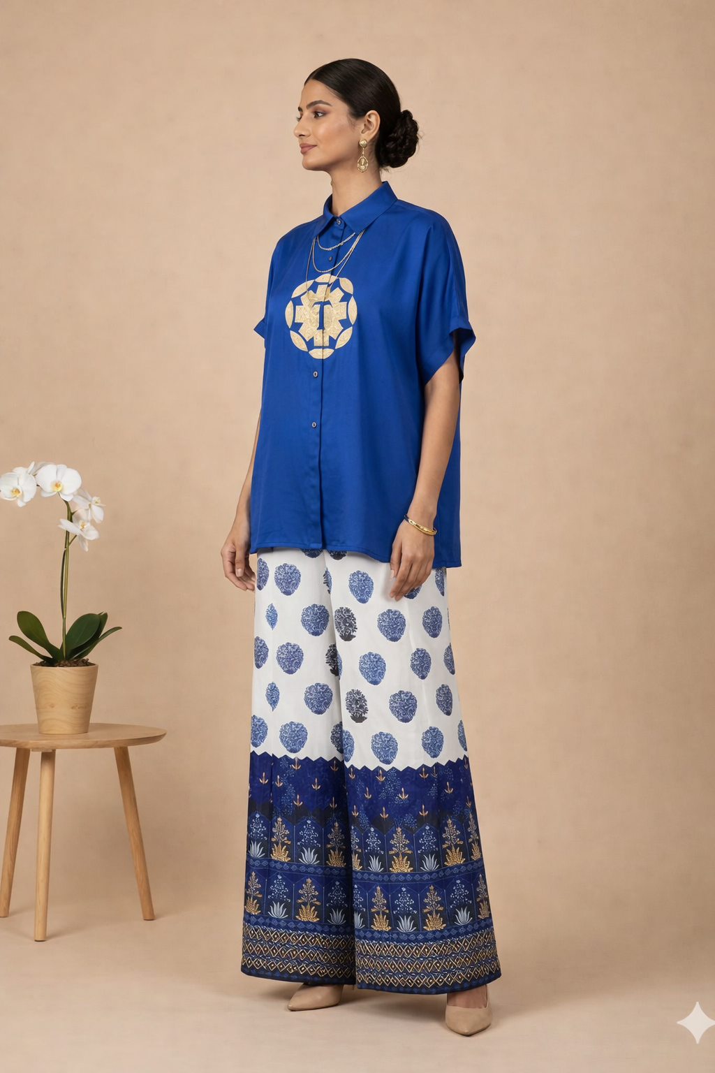Hand Embroidered Flared Pants With logo shirt