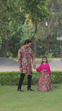 Hand-Embroidered Jharokha Print Twinning Set for Mom + Father  + Daughter