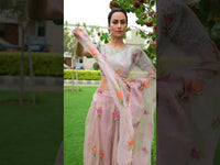 Powder Pink Organza Hand-Embroidered Lehenga Set