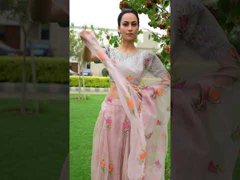 Embroidered blouse with organza lehenga, dupatta