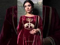 Vrinda - Red Hand-Embroidered Velvet Kalidar Anarkali Set