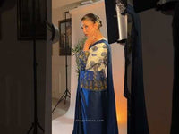 Celebrity Sapna Choudhary in our Blue Hand-Embroidered Coat With Pre-Draped Saree