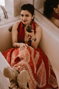Maalavika Sundar in the Agni - Red Mirror Work Embroidered Kalidar Lehenga Set