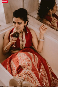 Maalavika Sundar in the Agni - Red Mirror Work Embroidered Kalidar Lehenga Set