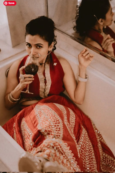 Maalavika Sundar in the Agni - Red Mirror Work Embroidered Kalidar Lehenga Set