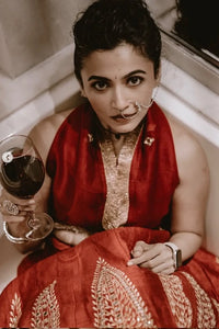 Maalavika Sundar in the Agni - Red Mirror Work Embroidered Kalidar Lehenga Set