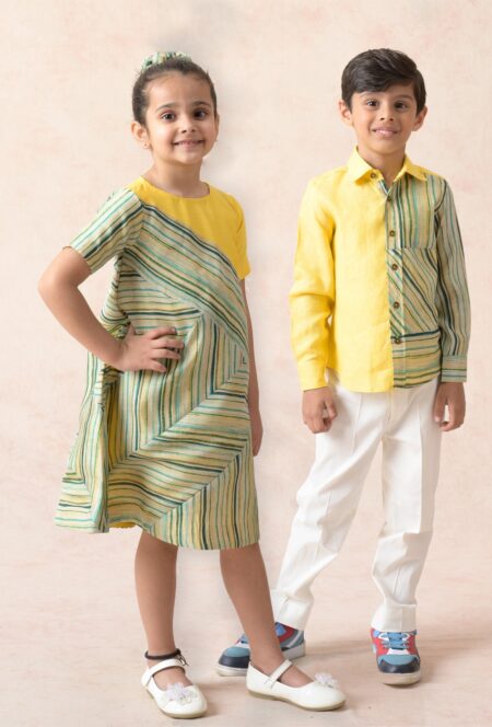 Yellow stripes twinning set for Brother + Sister