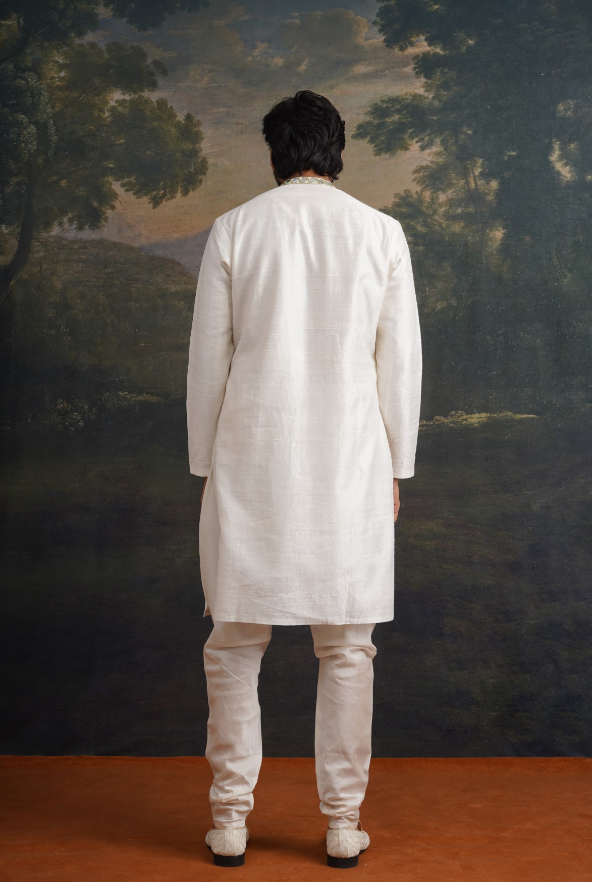 Hand embroidered ivory Mirror Work Kurta with Matching pant - Image 3