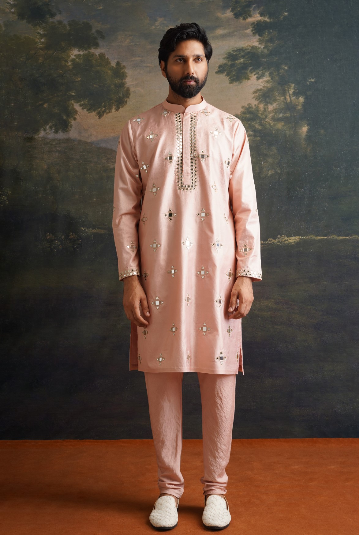 Rosewood overall hand embroidered mirror work kurta - Image 7