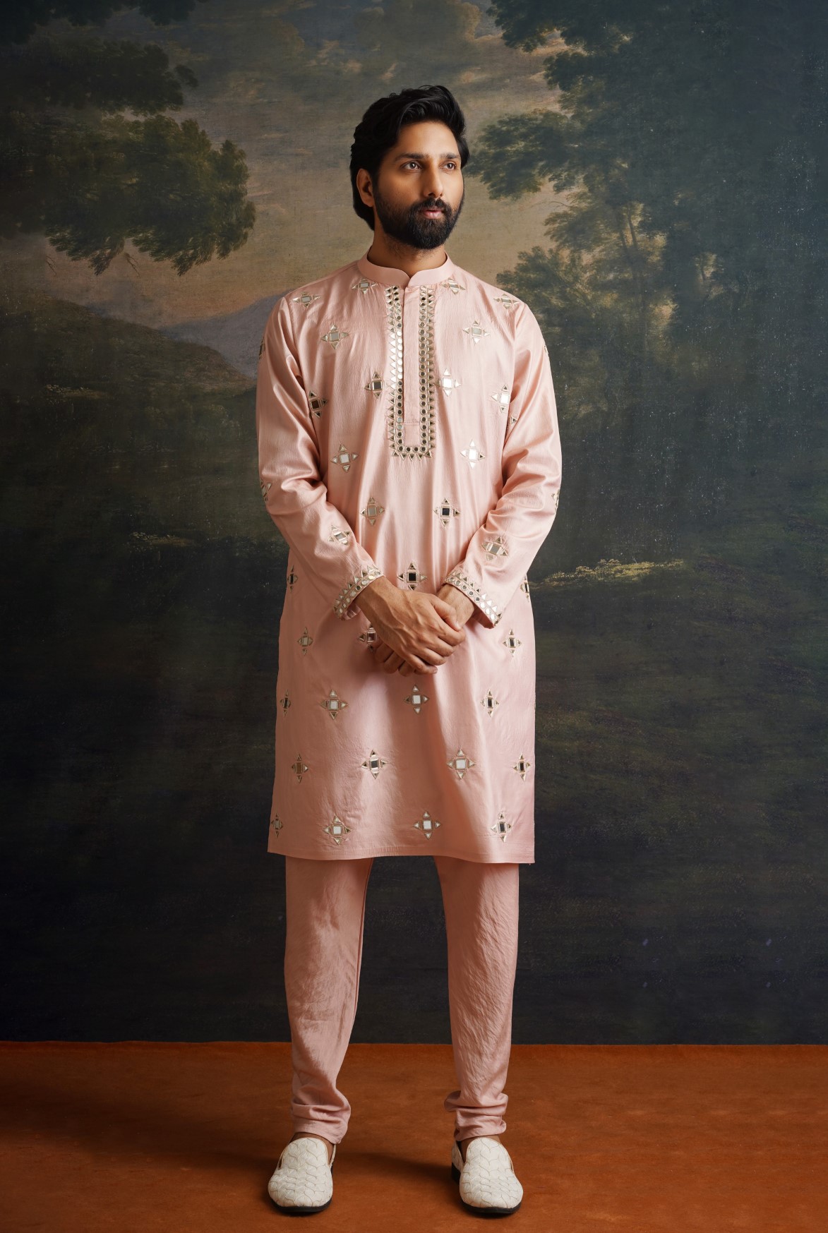 Rosewood overall hand embroidered mirror work kurta - Image 2