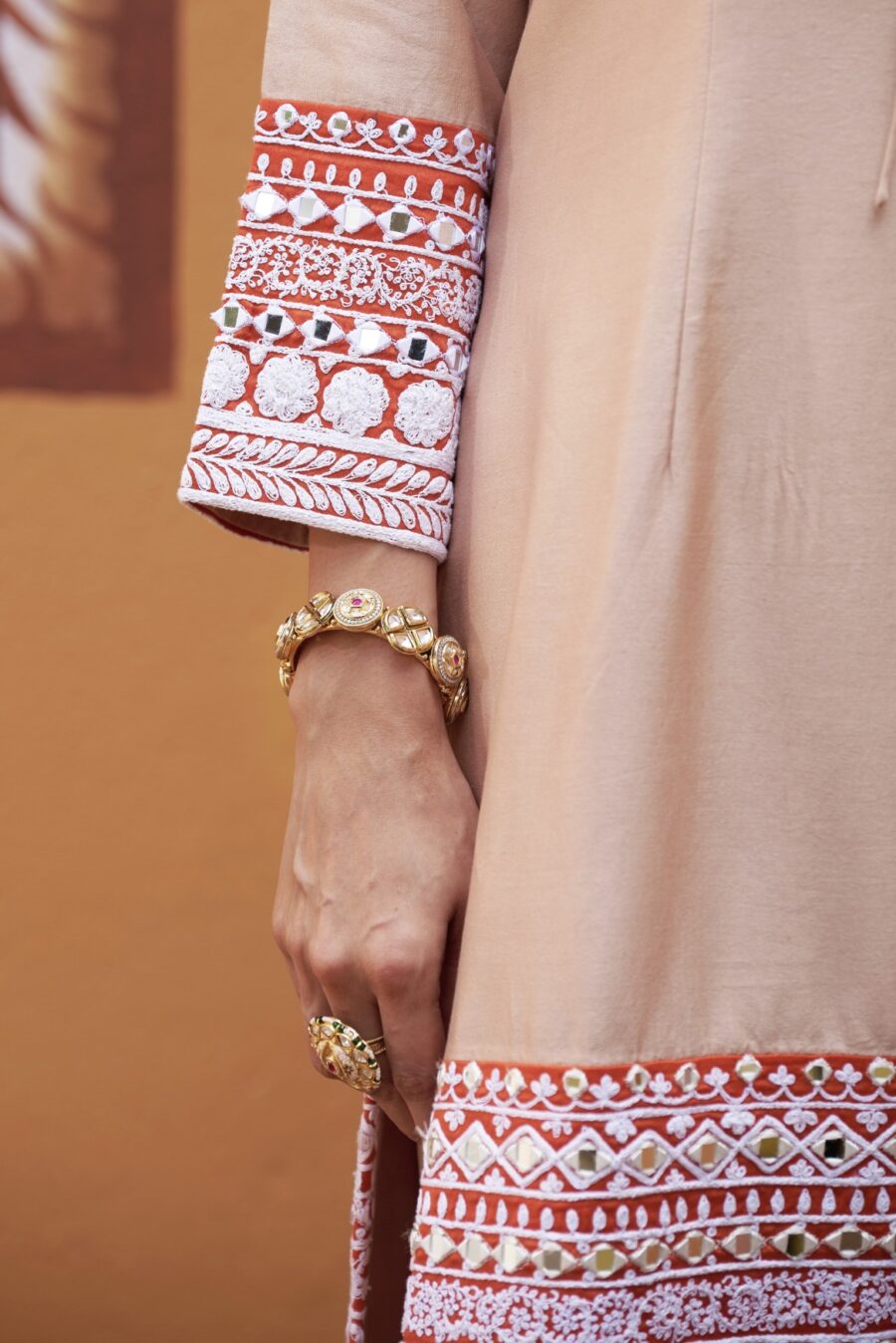half and half beige kurta with tulip pants - Image 4