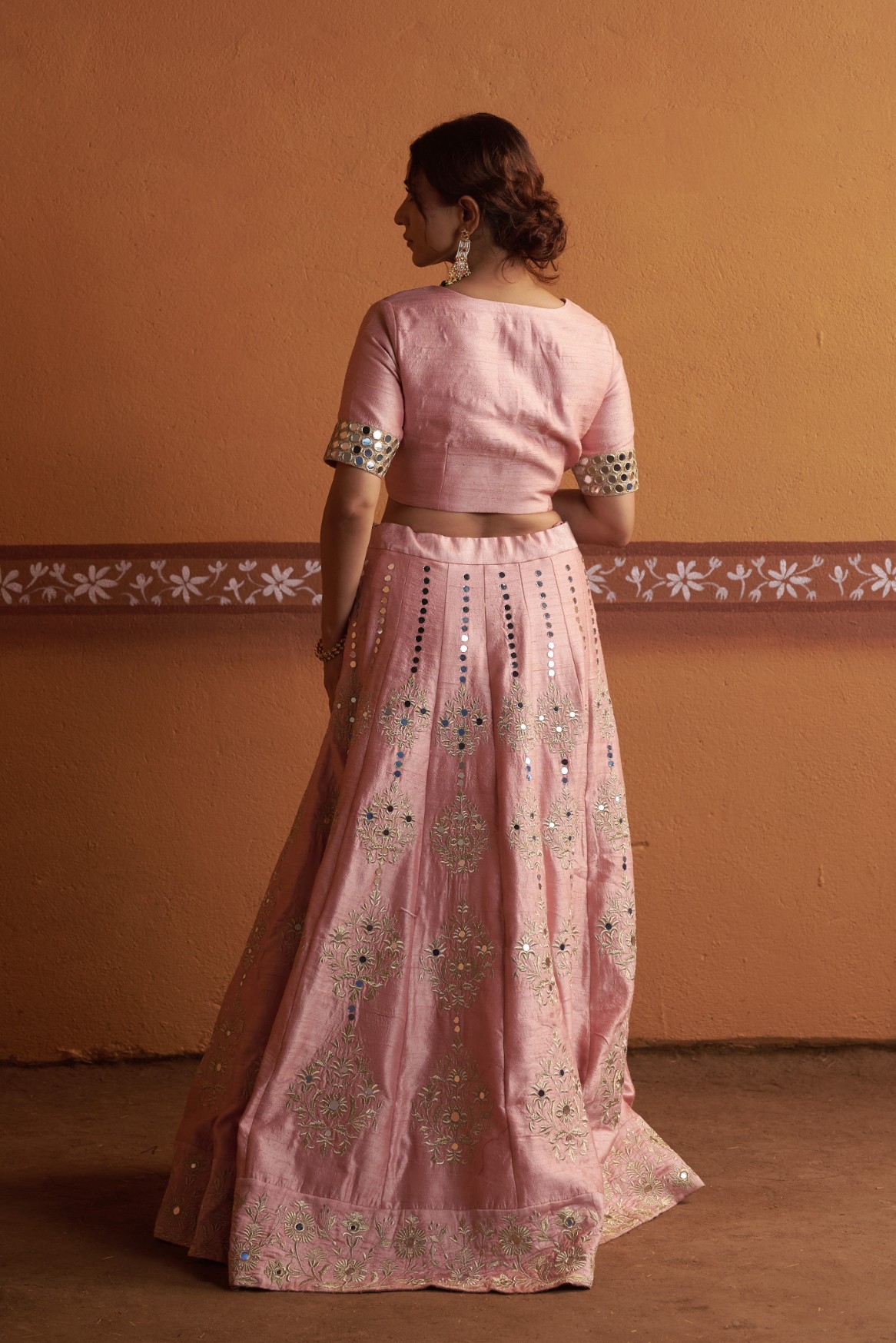 Kalidar blush pink hand embroidered lehenga with blouse and dupatta - Image 6